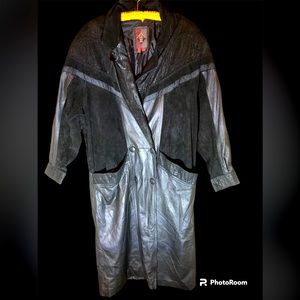 Genuine leather Trench coat (L) paisley pattern, Vintage